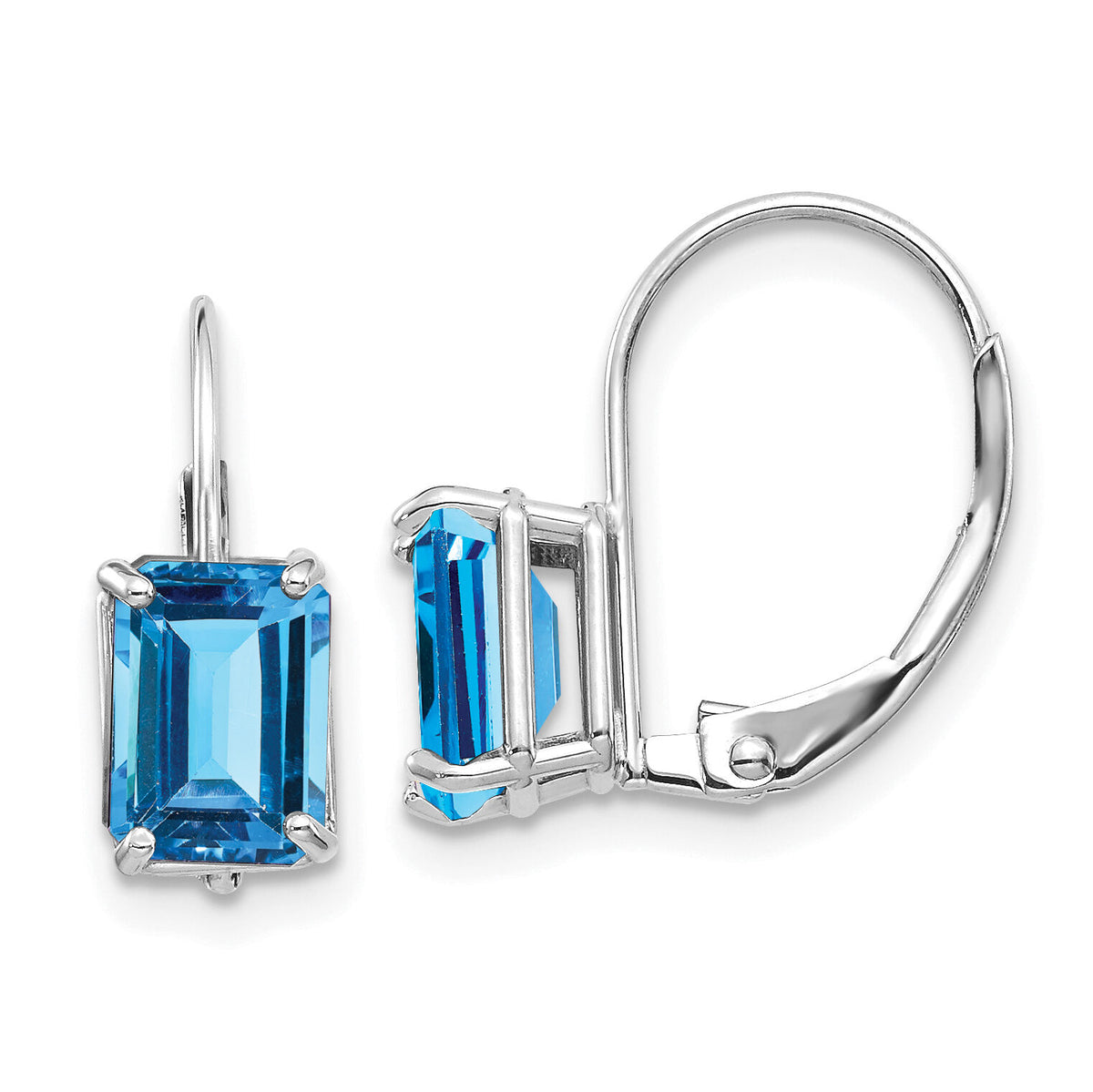 14k White Gold 7x5mm Emerald Cut Blue Topaz Earrings-XLB124WBT