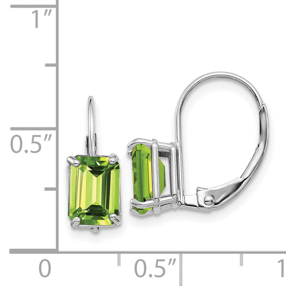 14k White Gold 7x5mm Emerald Cut Peridot Leverback Earrings-XLB124WPE