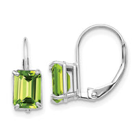 14k White Gold 7x5mm Emerald Cut Peridot Leverback Earrings-XLB124WPE
