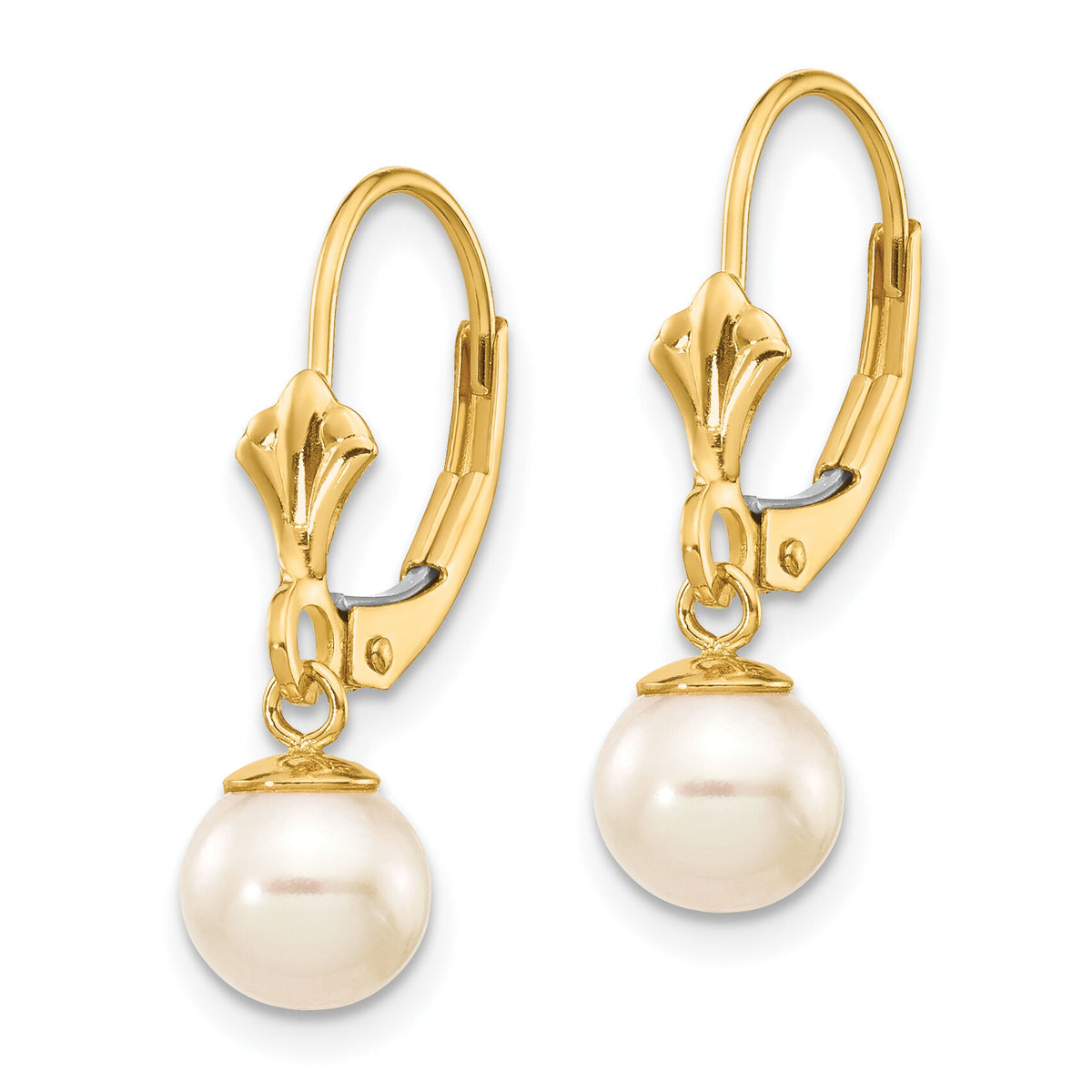 14K 6-7mm White Round Freshwater Cultured Pearl Leverback Earrings-XLB154PL