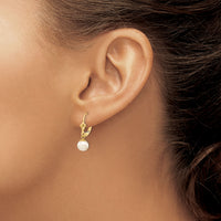 14K 6-7mm White Round Freshwater Cultured Pearl Leverback Earrings-XLB154PL