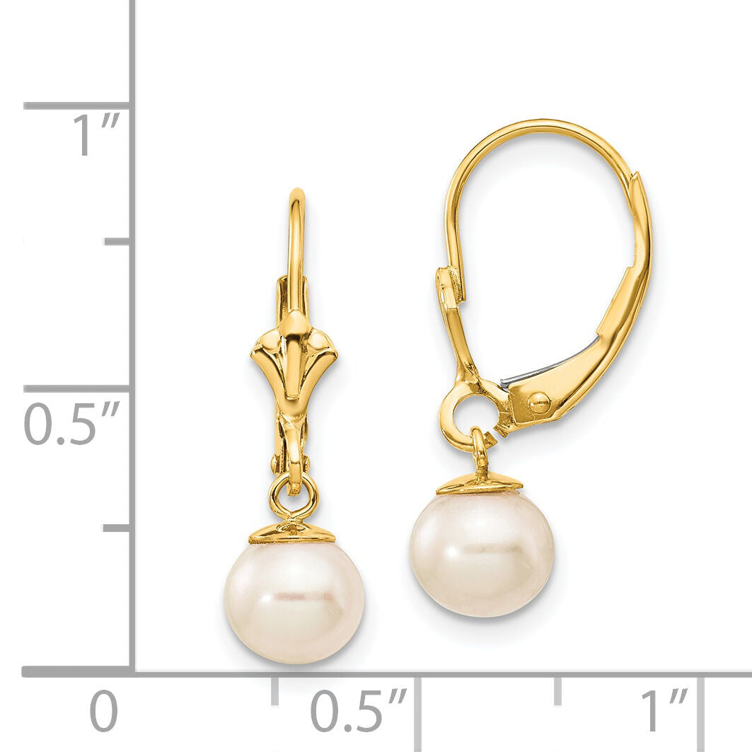 14K 6-7mm White Round Freshwater Cultured Pearl Leverback Earrings-XLB154PL