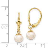 14K 6-7mm White Round Freshwater Cultured Pearl Leverback Earrings-XLB154PL