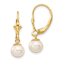 14K 6-7mm White Round Freshwater Cultured Pearl Leverback Earrings-XLB154PL
