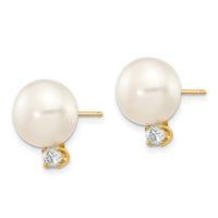 14k 10-11mm White Button FW Cultured Pearl .2ct Diamond Post Earrings-XLB158BL