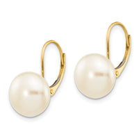14K 10-11mm White Button Freshwater Cultured Pearl Leverback Earrings-XLB159BL