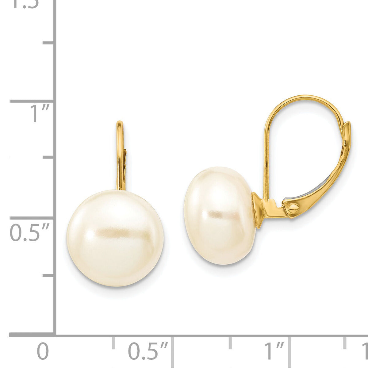 14K 10-11mm White Button Freshwater Cultured Pearl Leverback Earrings-XLB159BL