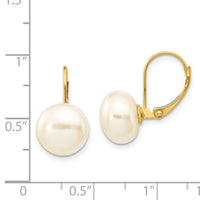 14K 10-11mm White Button Freshwater Cultured Pearl Leverback Earrings-XLB159BL