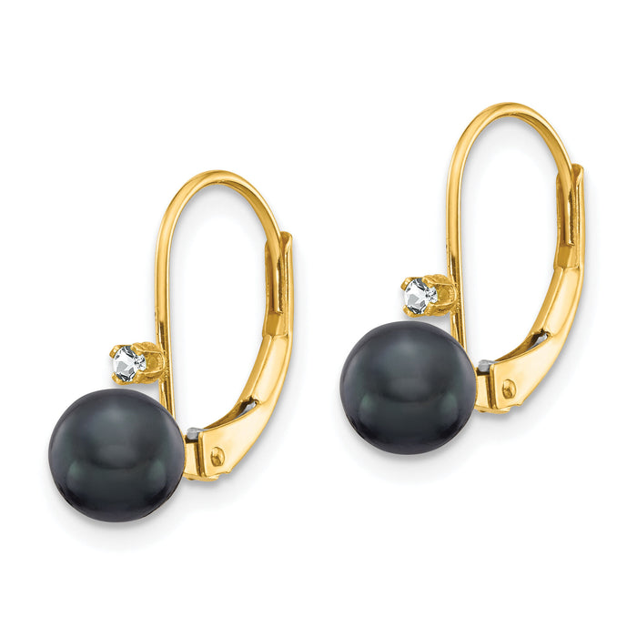 14k 5-6mm Black FW Cultured Pearl AA Diamond Leverback Earrings-XLB50BP/AA