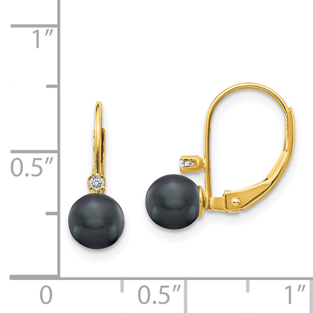 14k 5-6mm Black FW Cultured Pearl AA Diamond Leverback Earrings-XLB50BP/AA