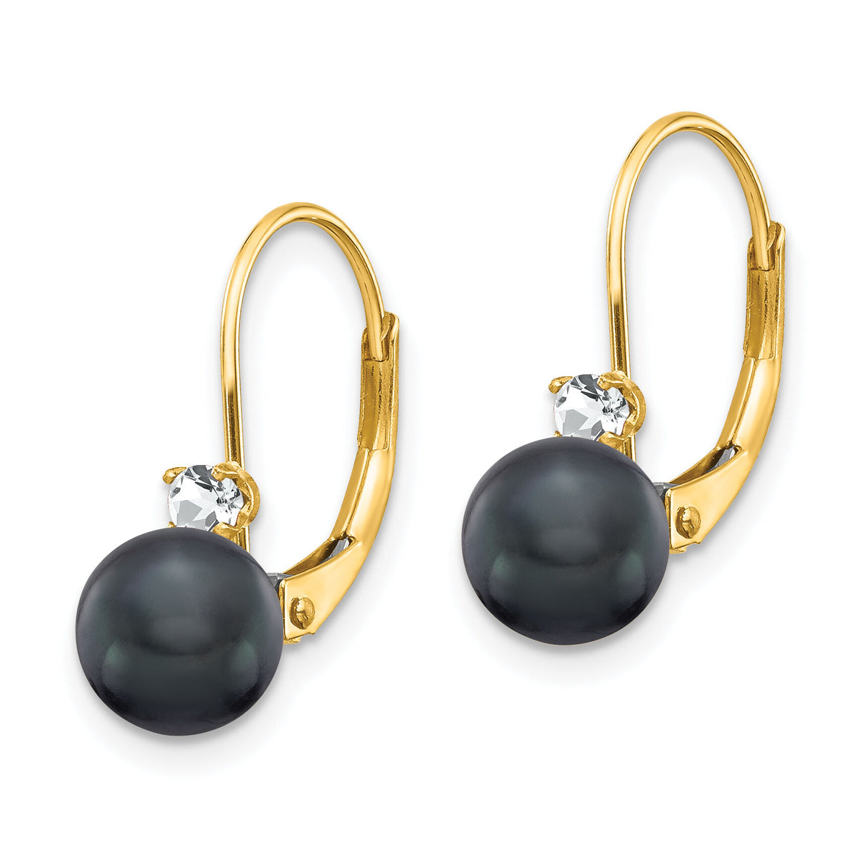 14k 6-7mm Black FW Cultured Pearl AA Diamond Leverback Earrings-XLB60BP/AA