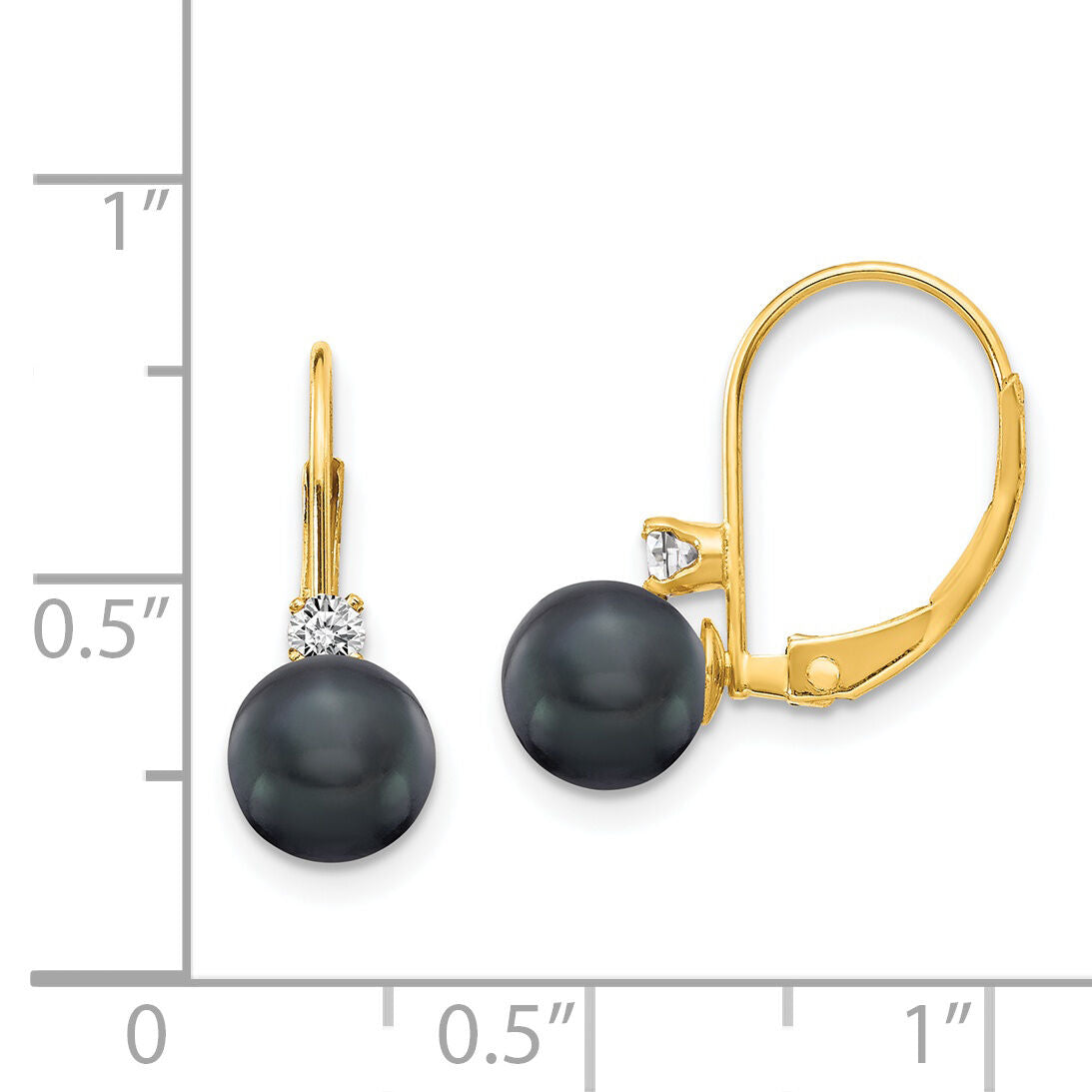 14k 6-7mm Black FW Cultured Pearl AA Diamond Leverback Earrings-XLB60BP/AA