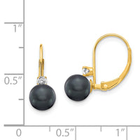 14k 6-7mm Black FW Cultured Pearl AA Diamond Leverback Earrings-XLB60BP/AA