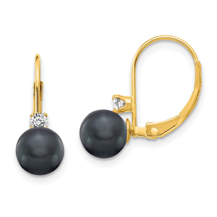14k 6-7mm Black FW Cultured Pearl AA Diamond Leverback Earrings-XLB60BP/AA