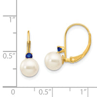 14k 6-6.5mm White Round FW Cultured Pearl Sapphire Leverback Earrings-XLB60S/PL