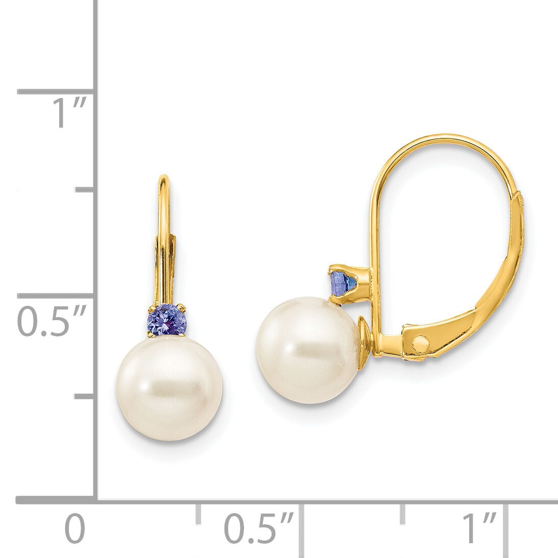 14k 6-6.5mm White Round FW Cultured Pearl Tanzanite Leverback Earrings-XLB60T/PL