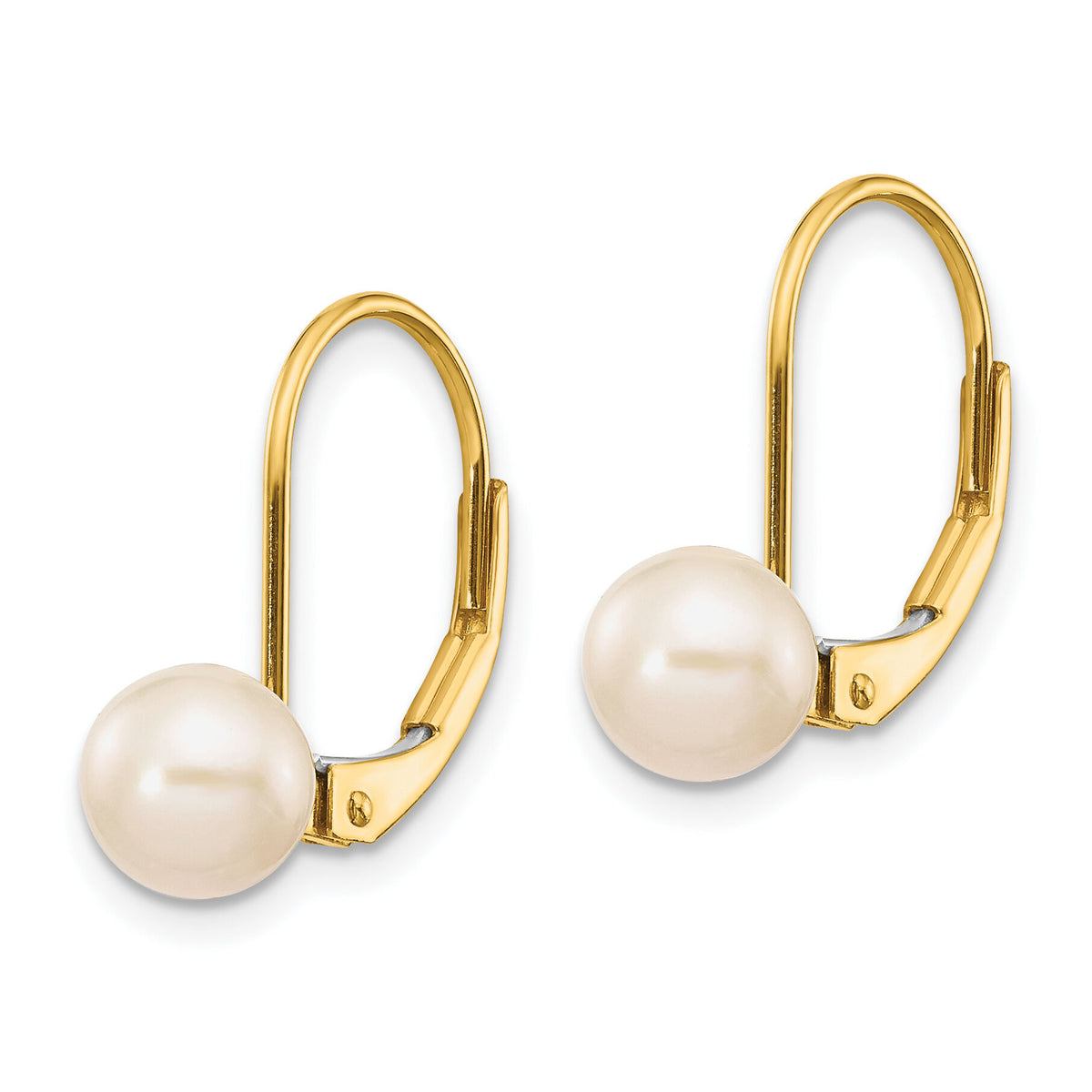 14k 6-7mm White Round Freshwater Cultured Pearl Leverback Earrings-XLB65PL