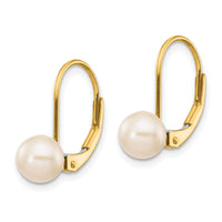 14k 6-7mm White Round Freshwater Cultured Pearl Leverback Earrings-XLB65PL