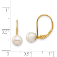 14k 6-7mm White Round Freshwater Cultured Pearl Leverback Earrings-XLB65PL