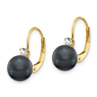 14k 7-8mm Black FW Cultured Pearl AA Diamond Leverback Earrings-XLB70BP/AA