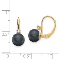 14k 7-8mm Black FW Cultured Pearl AA Diamond Leverback Earrings-XLB70BP/AA
