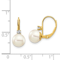 14k 7-8mm White Round FW Cultured Pearl AA Diamond Leverback Earrings-XLB70PL/AA