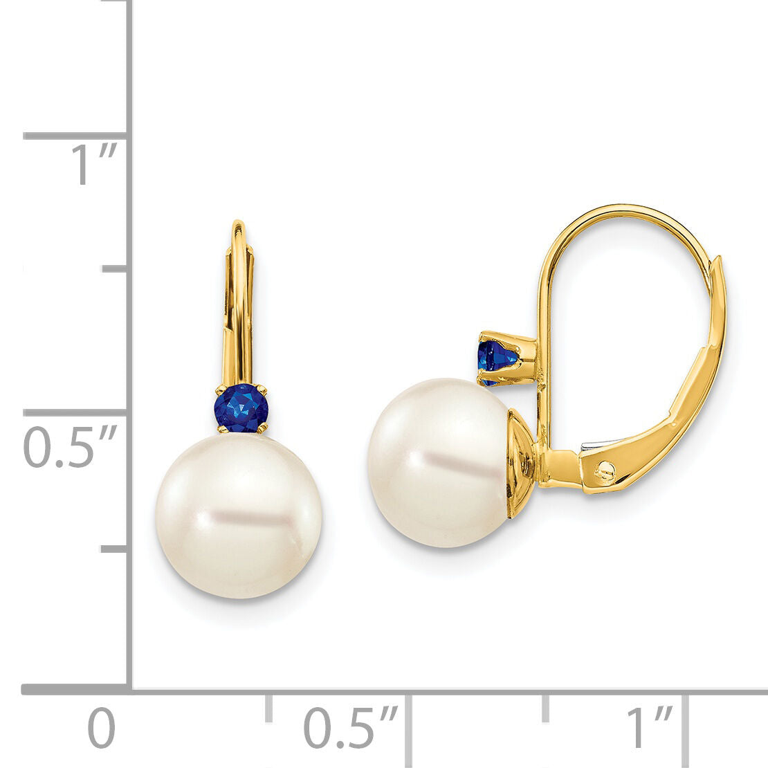 14k 7-7.5mm White Round FW Cultured Pearl Sapphire Leverback Earrings-XLB70S/PL