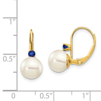 14k 7-7.5mm White Round FW Cultured Pearl Sapphire Leverback Earrings-XLB70S/PL