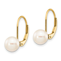 14k 7-8mm White Round Freshwater Cultured Pearl Leverback Earrings-XLB75PL