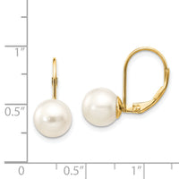 14k 8-9mm White Round Freshwater Cultured Pearl Leverback Earrings-XLB85PL