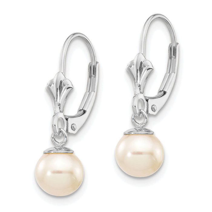 14k WG 6-7mm Rnd Wht Freshwater Cultured Pearl Dangle Earrings-XLBW154PL