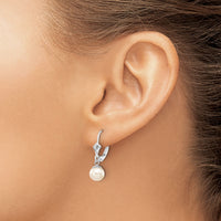 14k WG 6-7mm Rnd Wht Freshwater Cultured Pearl Dangle Earrings-XLBW154PL