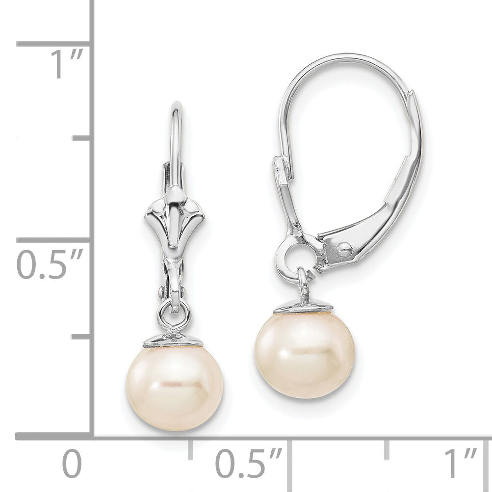 14k WG 6-7mm Rnd Wht Freshwater Cultured Pearl Dangle Earrings-XLBW154PL