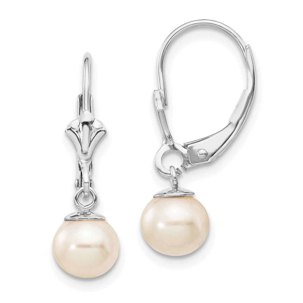 14k WG 6-7mm Rnd Wht Freshwater Cultured Pearl Dangle Earrings-XLBW154PL