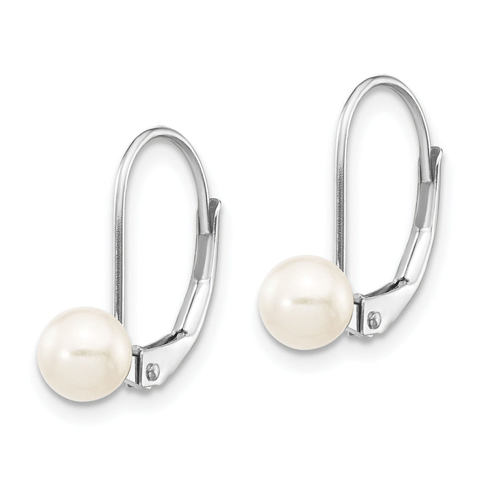 14k White Gold 5-6mm Round Freshwater Cultured Pearl Leverback Earrings-XLBW55PL