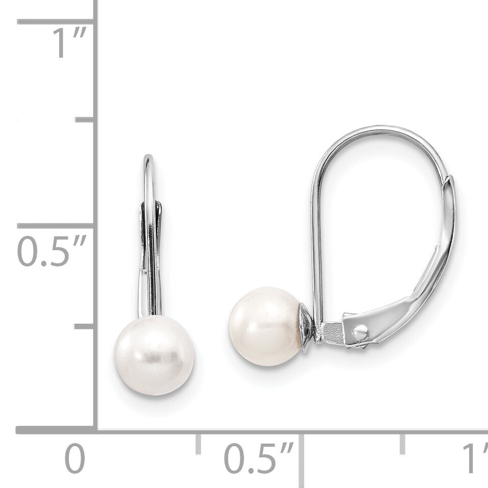 14k White Gold 5-6mm Round Freshwater Cultured Pearl Leverback Earrings-XLBW55PL