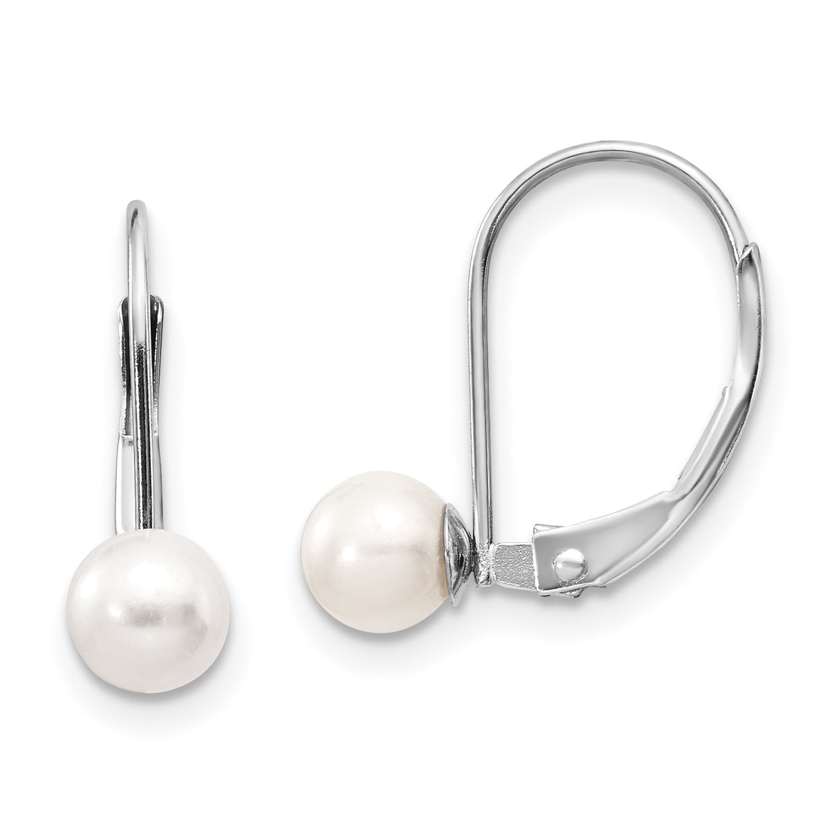 14k White Gold 5-6mm Round Freshwater Cultured Pearl Leverback Earrings-XLBW55PL