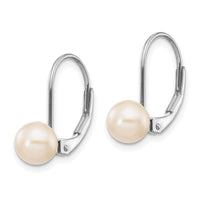 14k White Gold 6-7mm Round Freshwater Cultured Pearl Leverback Earrings-XLBW65PL
