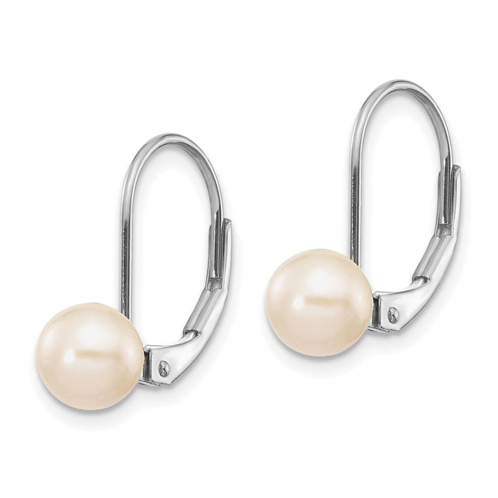 14k White Gold 6-7mm Round Freshwater Cultured Pearl Leverback Earrings-XLBW65PL