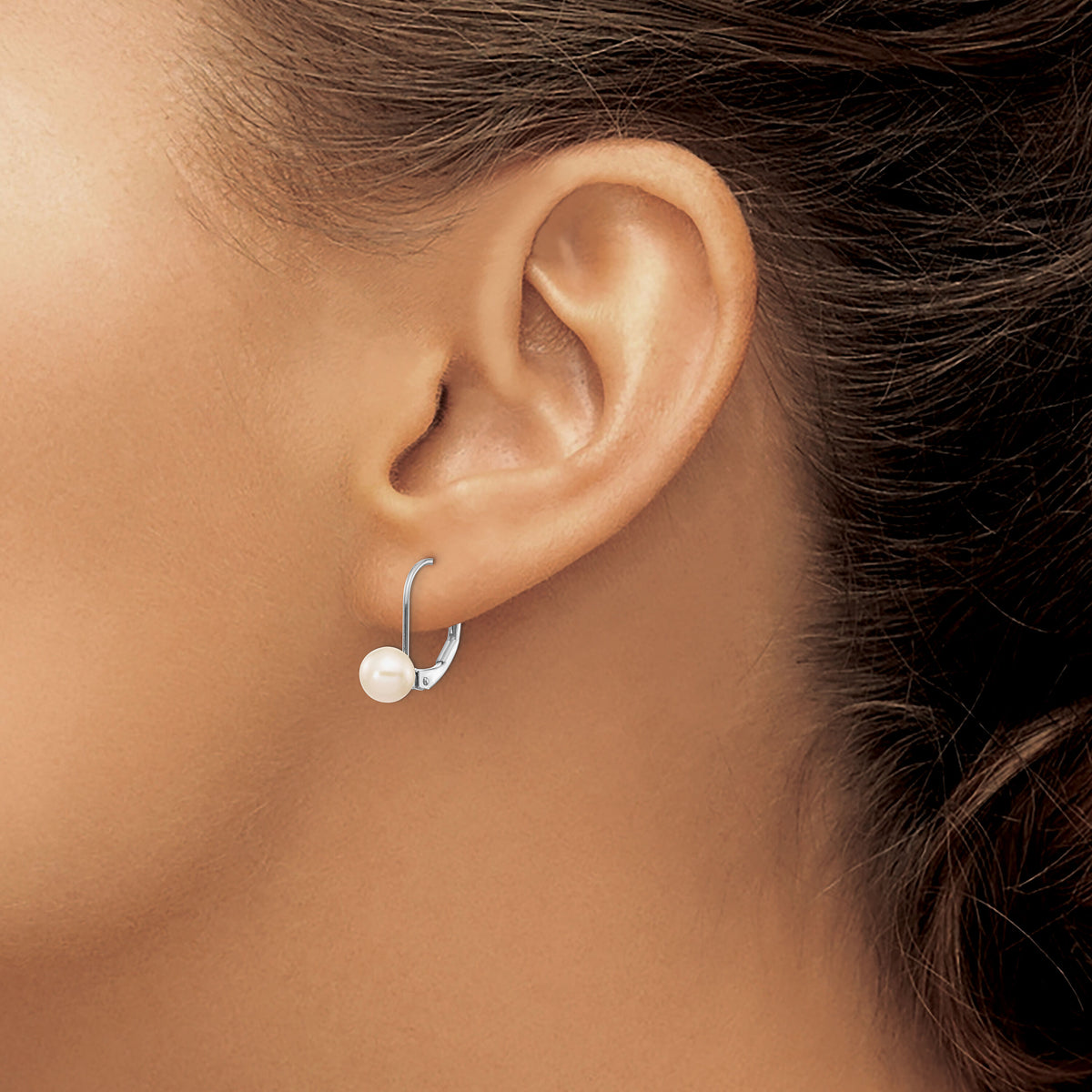 14k White Gold 6-7mm Round Freshwater Cultured Pearl Leverback Earrings-XLBW65PL