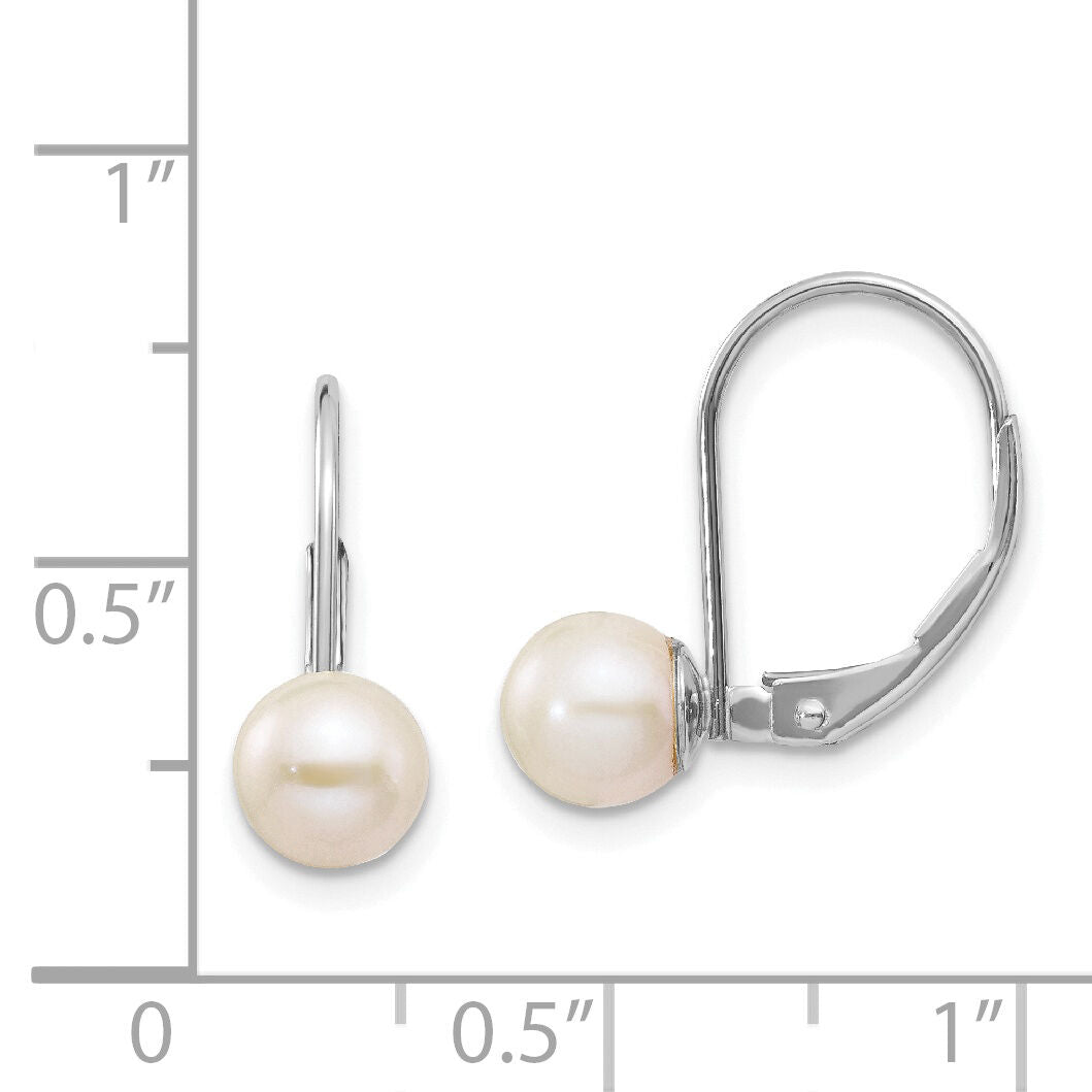 14k White Gold 6-7mm Round Freshwater Cultured Pearl Leverback Earrings-XLBW65PL