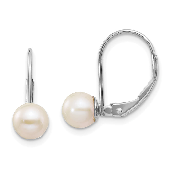 14k White Gold 6-7mm Round Freshwater Cultured Pearl Leverback Earrings-XLBW65PL