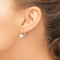 14k White Gold 7-8mm Round Freshwater Cultured Pearl Leverback Earrings-XLBW75PL