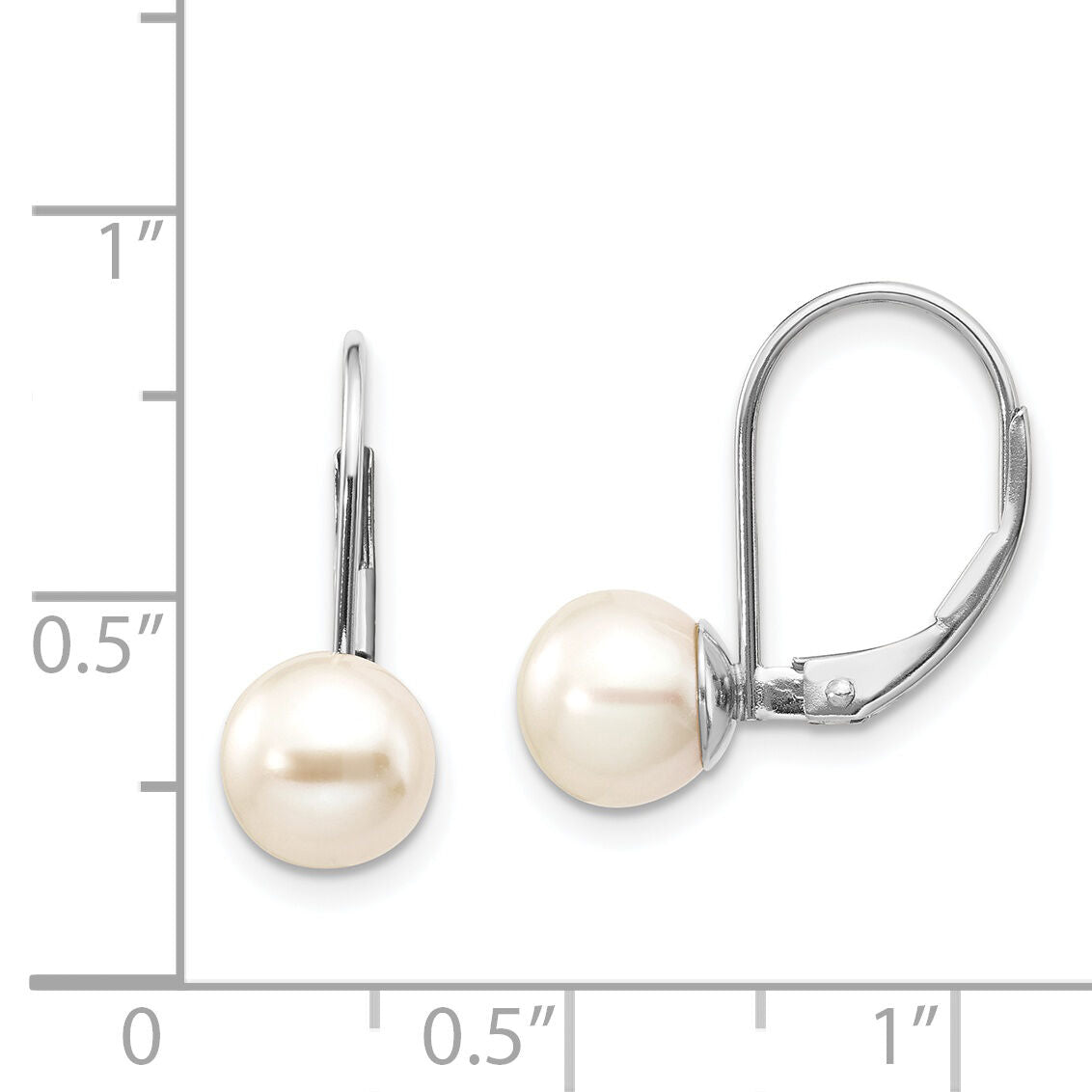 14k White Gold 7-8mm Round Freshwater Cultured Pearl Leverback Earrings-XLBW75PL