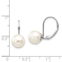 14k White Gold 8-9mm Round Freshwater Cultured Pearl Leverback Earrings-XLBW85PL
