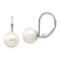 14k White Gold 8-9mm Round Freshwater Cultured Pearl Leverback Earrings-XLBW85PL