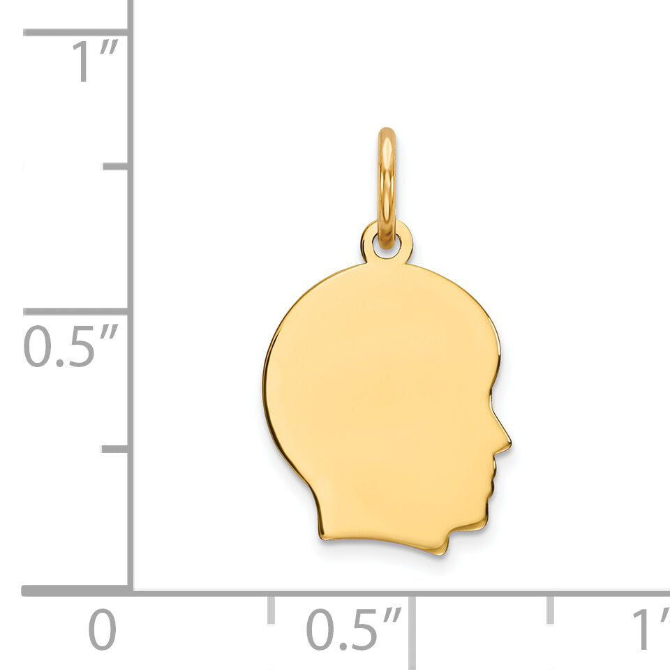 14k Plain Small .035 Gauge Facing Right Engravable Boy Head Charm-XM104/35