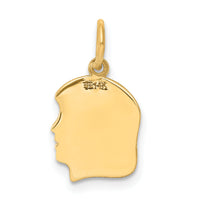 14k Plain Small .027 Gauge Facing Right Engravable Girl Head Charm-XM105/27
