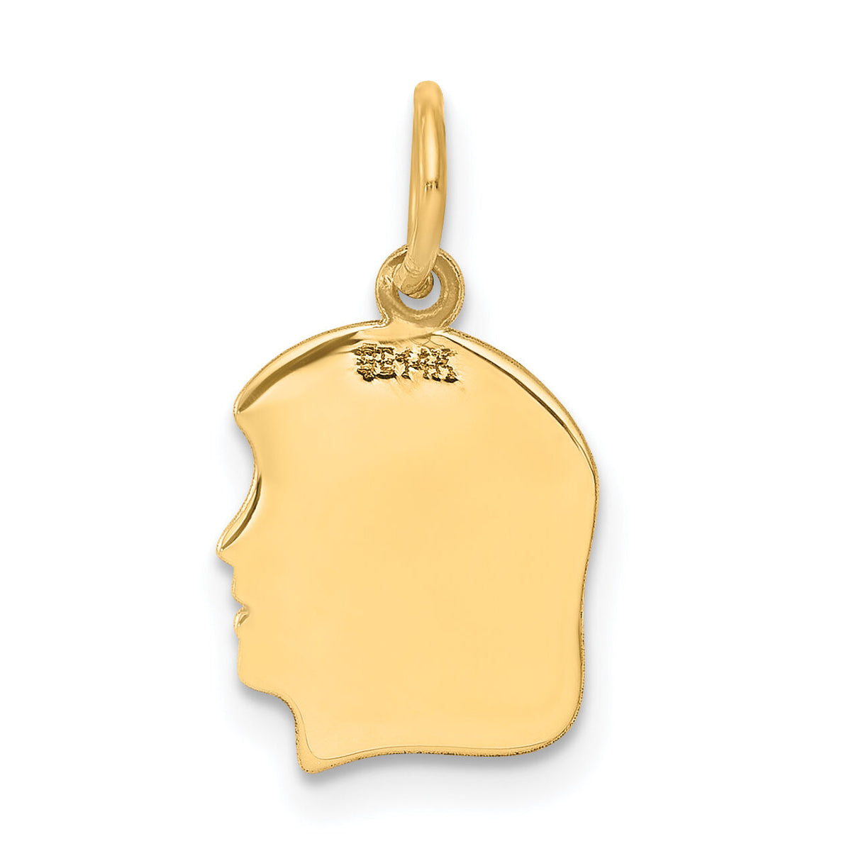 14k Plain Small .013 Gauge Facing Right Engravable Girl Head Charm-XM105/13