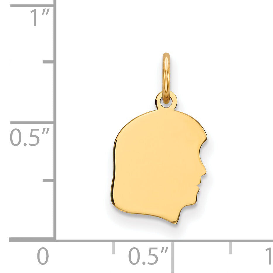 14k Plain Small .009 Gauge Facing Right Engravable Girl Head Charm-XM105/09